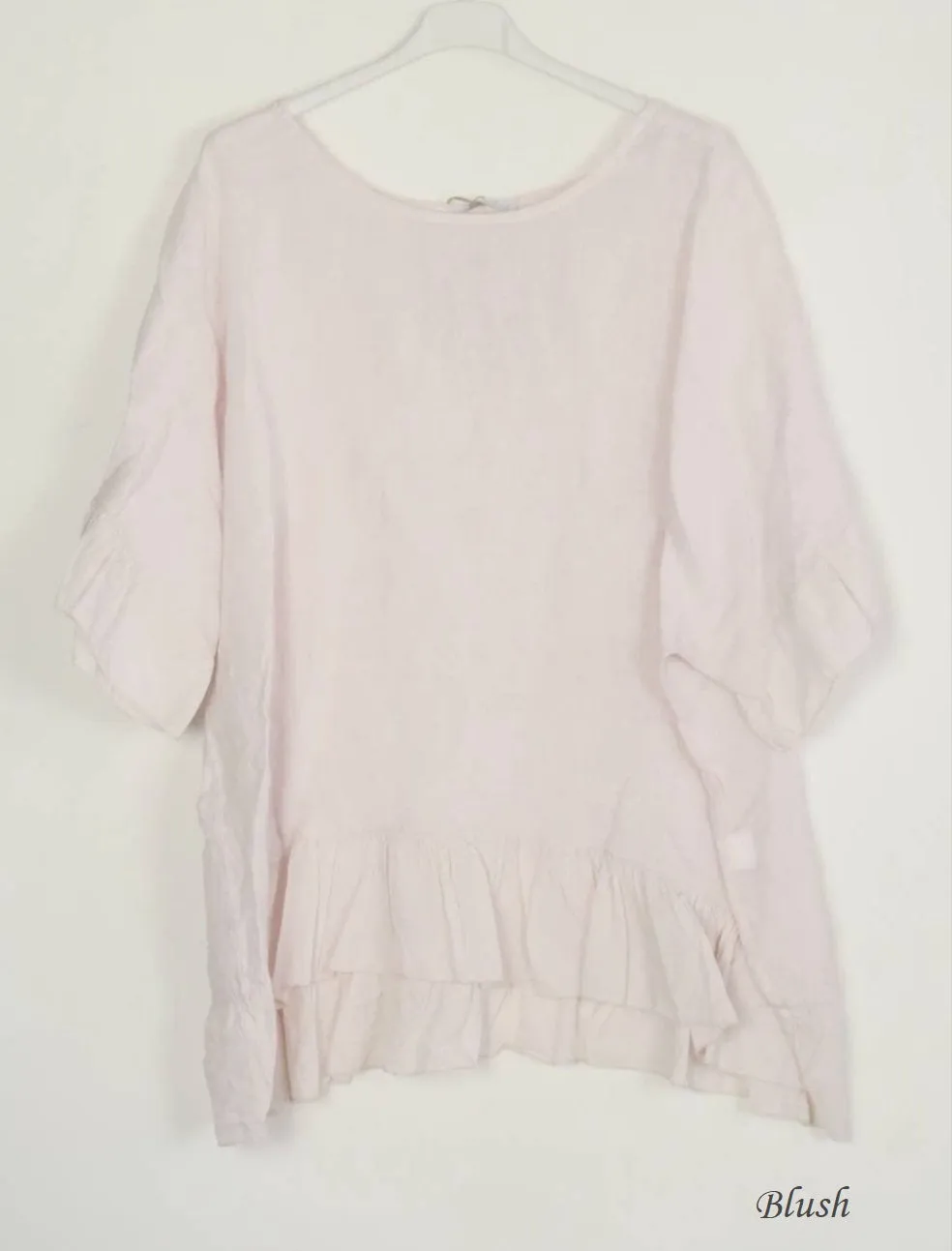 3246 Ruffle Trim & Sleeve Linen Top