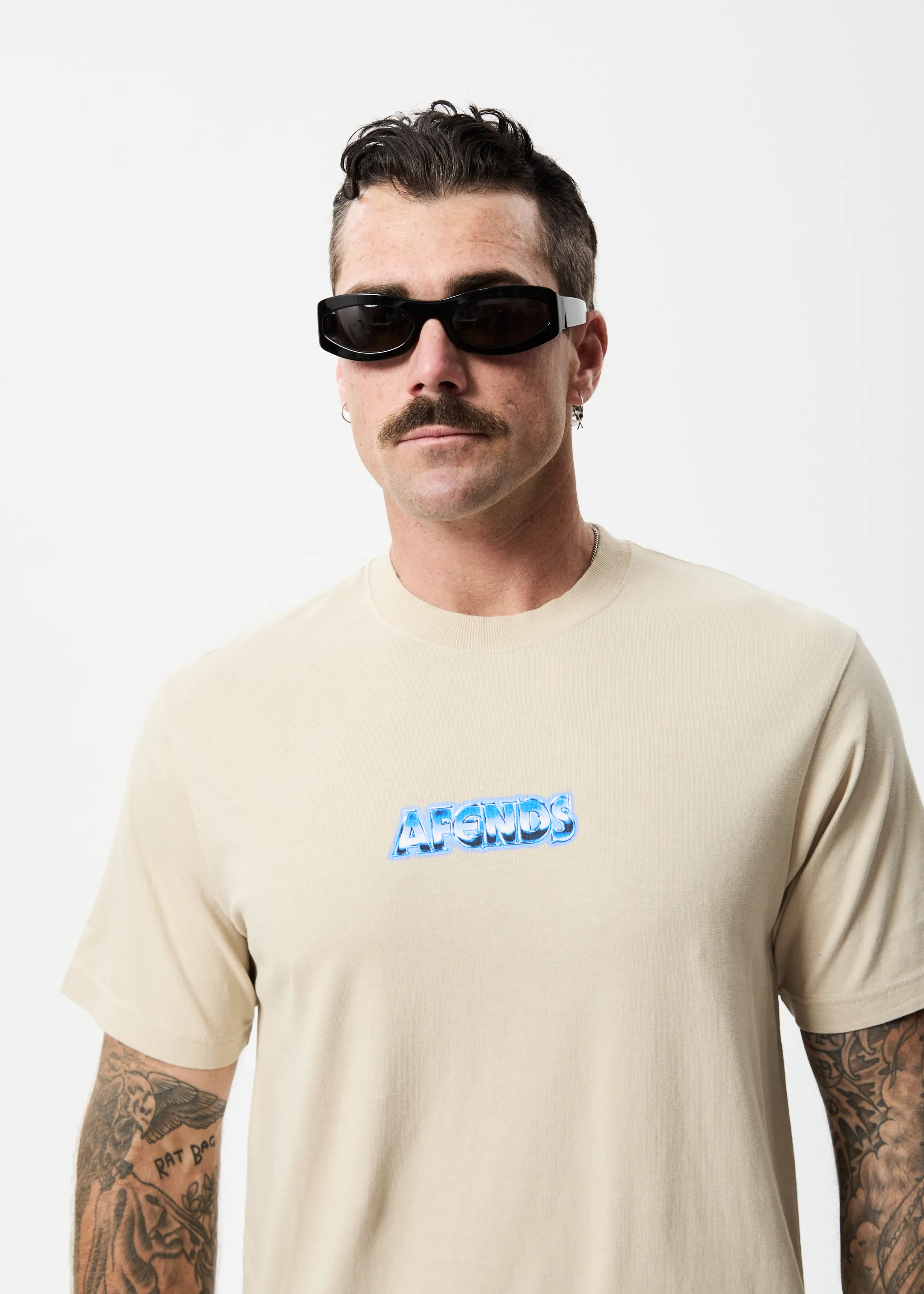 AFENDS Mens Chromed - Retro T-Shirt - Cement