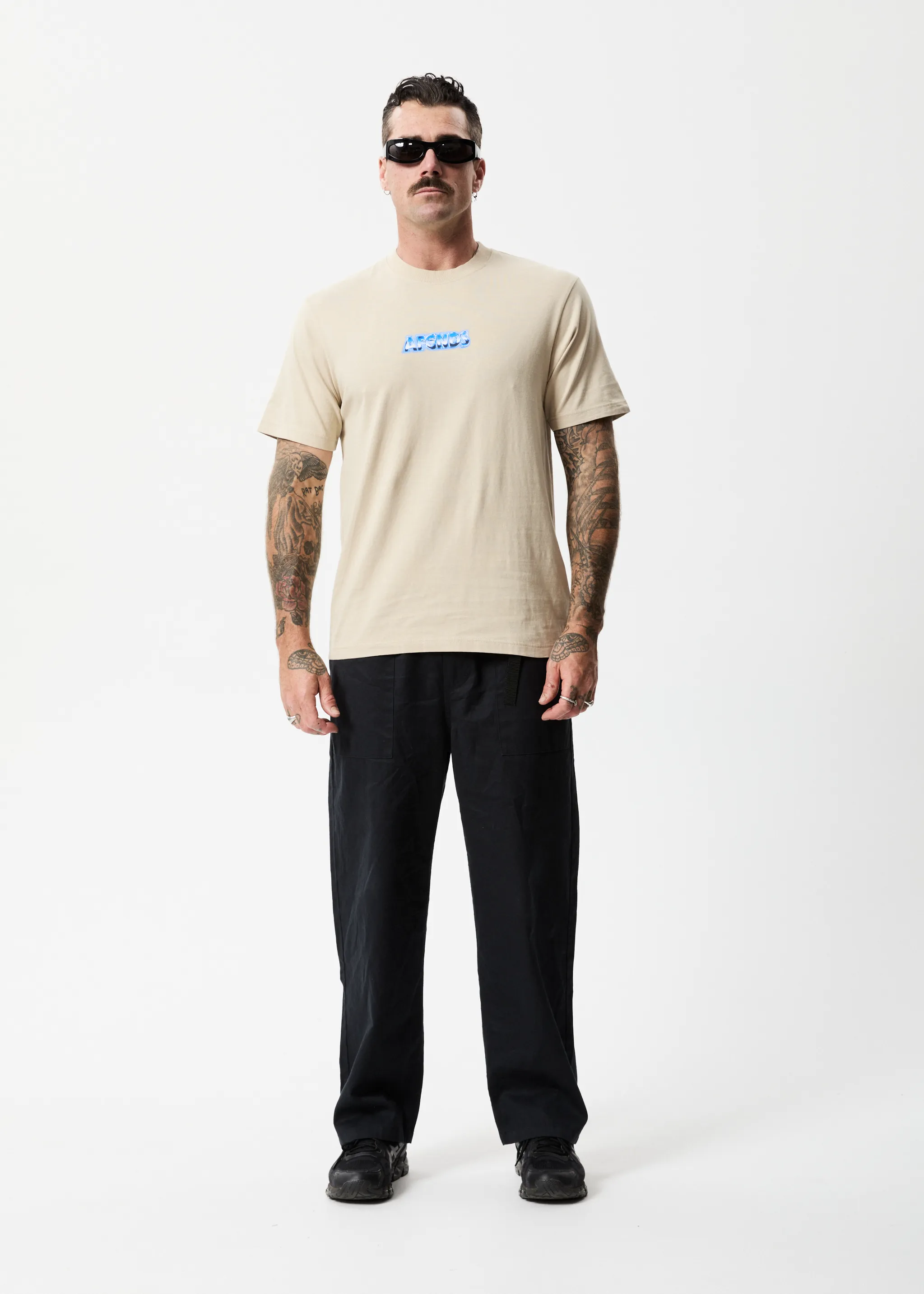 AFENDS Mens Chromed - Retro T-Shirt - Cement