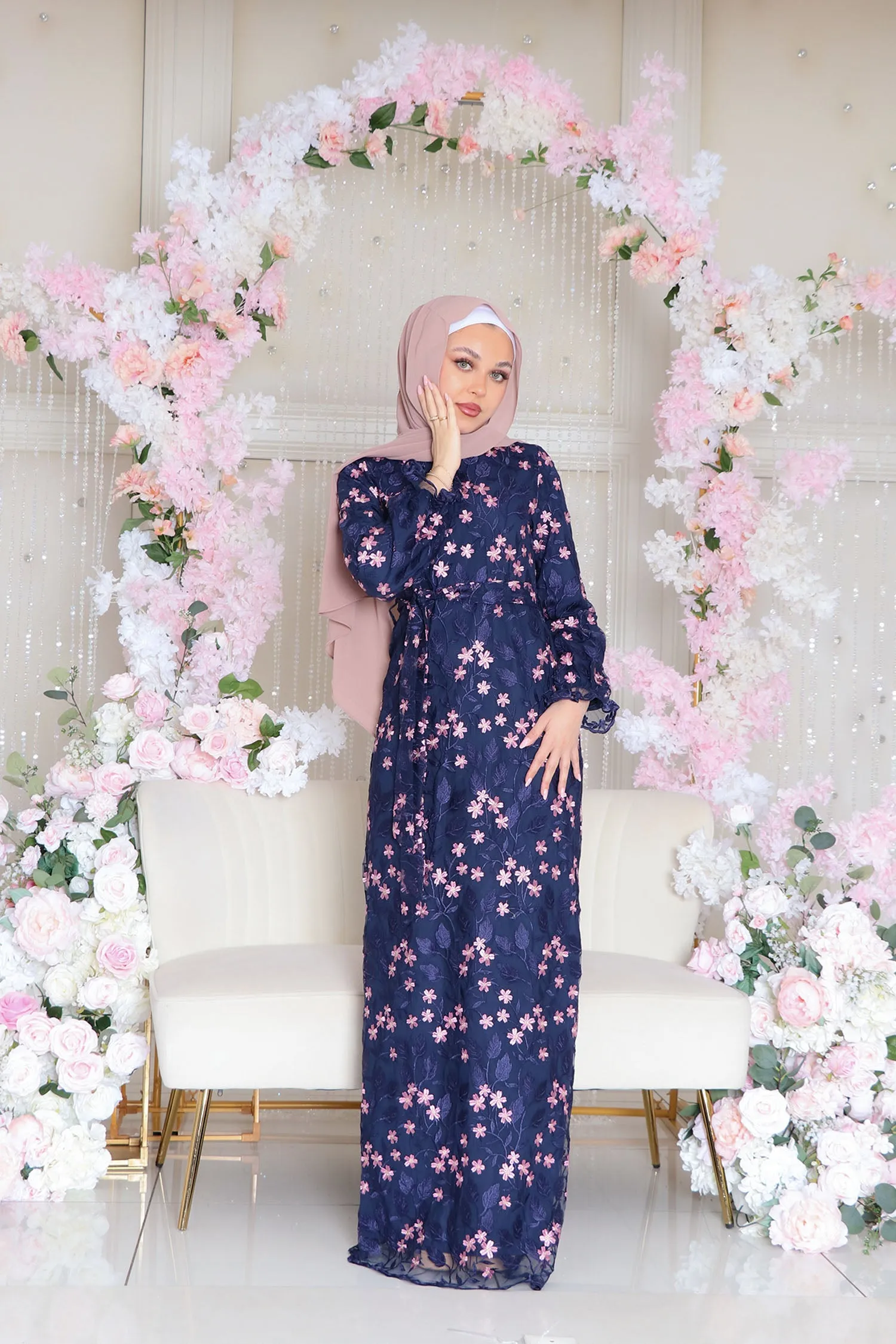 Alaia Embroidery Dress- Navy blue