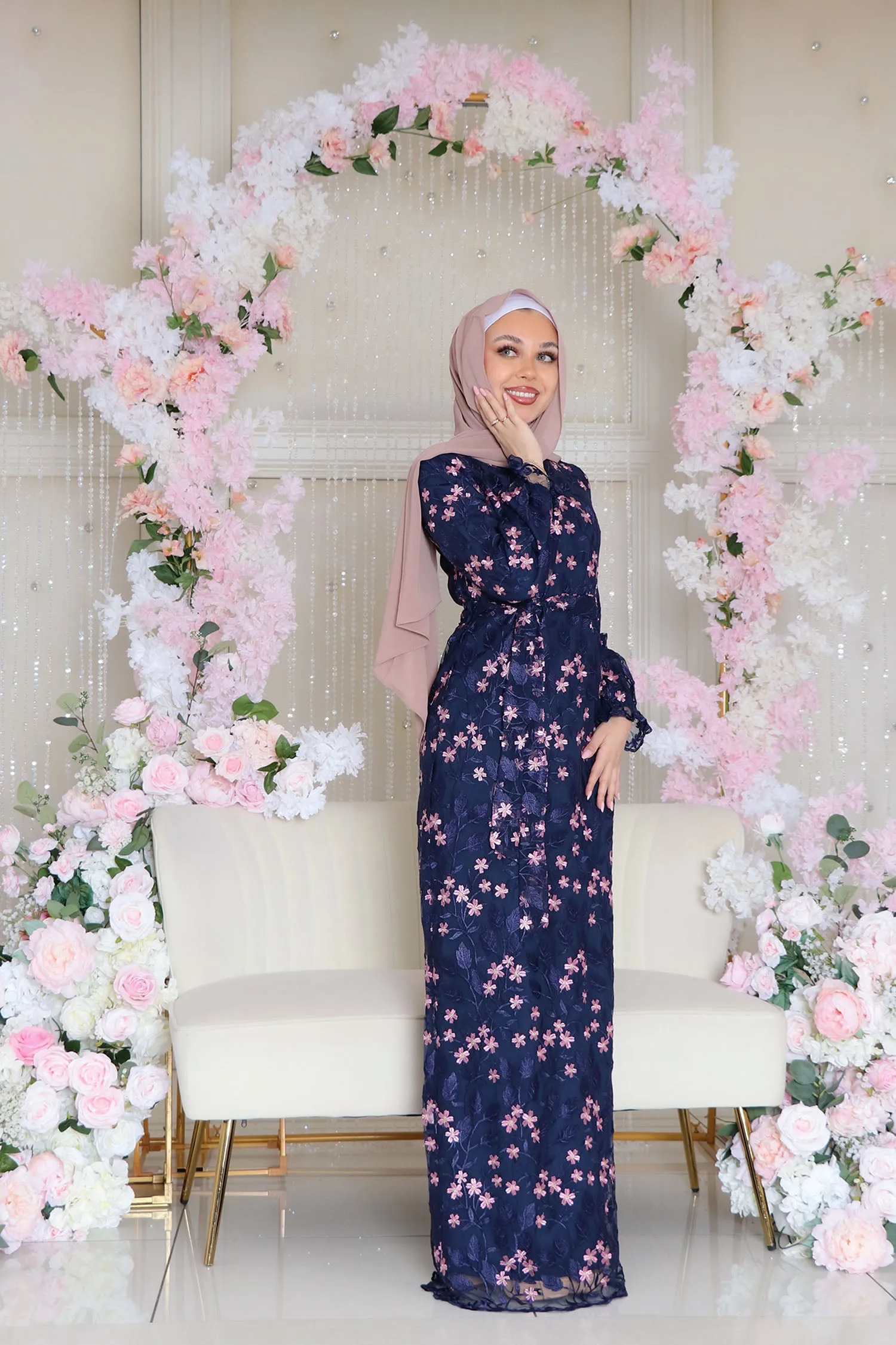 Alaia Embroidery Dress- Navy blue