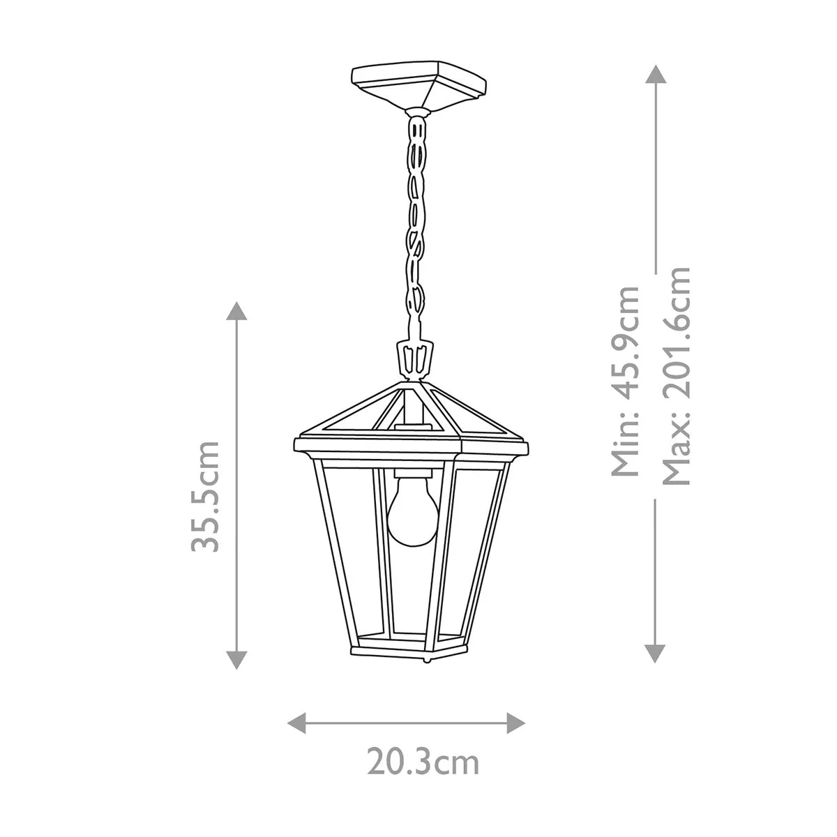 Alford Place 1/3Lt Small Chain Lantern - Museum Black IP44 E27