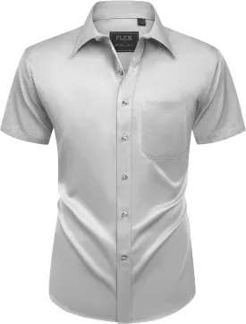 Alimens & Gentle Mens Short Sleeve Dress Shirts Wrinkle Free Solid Casual Button Down Shirts with Pocket