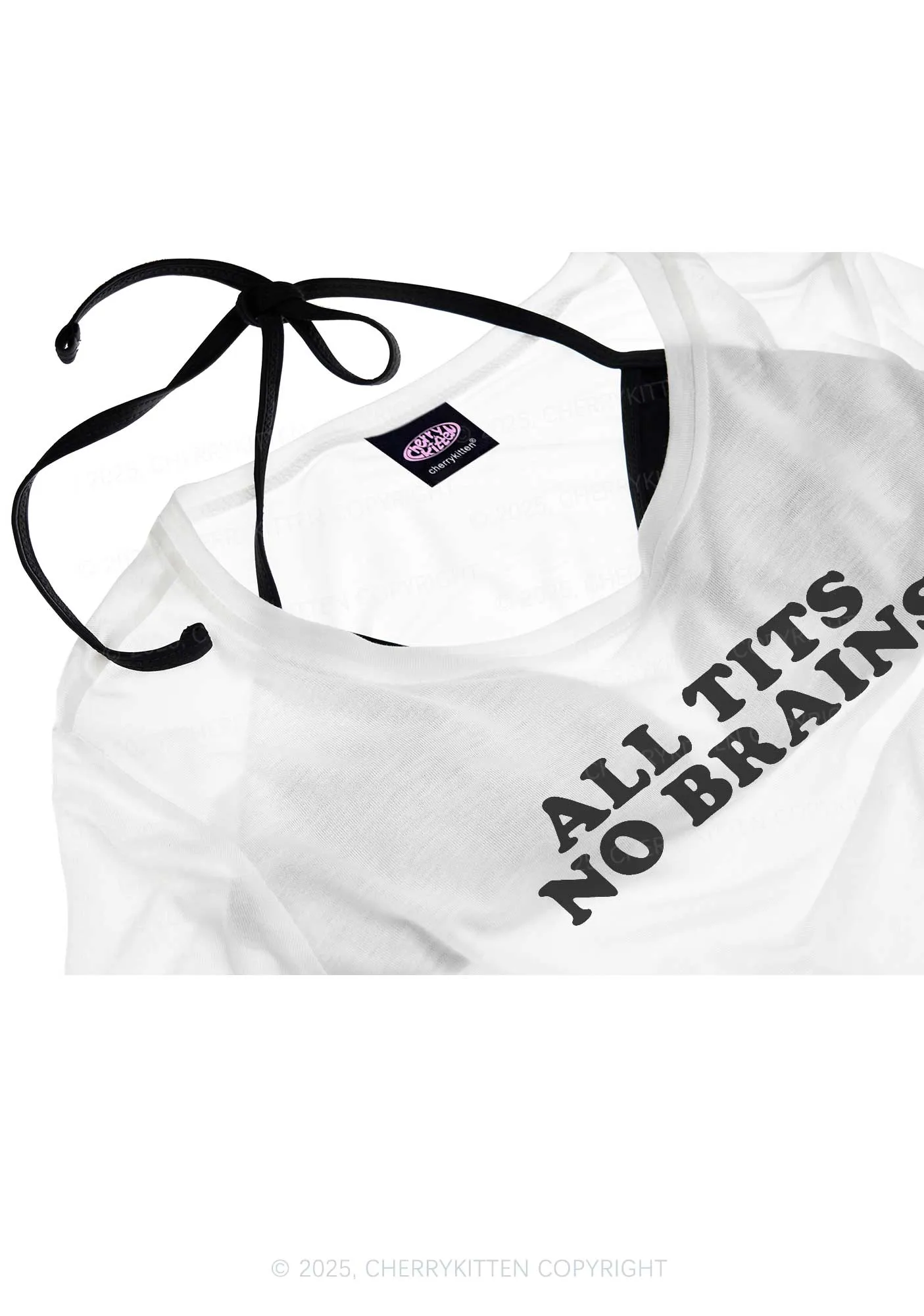 All Txts No Brains Y2K Sheer Crop Tee Cherrykitten