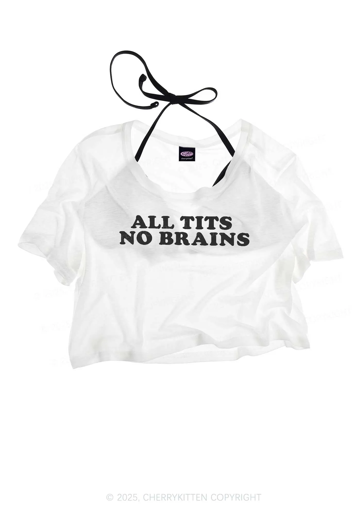 All Txts No Brains Y2K Sheer Crop Tee Cherrykitten