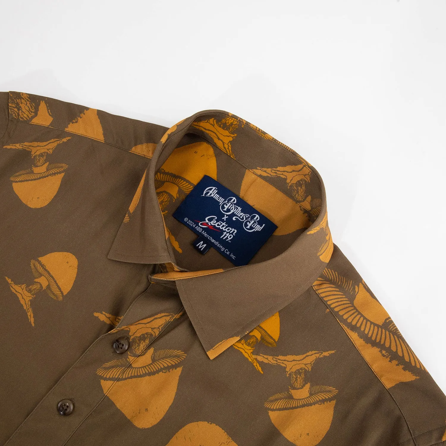 Allman Brothers Band | Short-Sleeve Button Down | Orange Mushroom on Brown