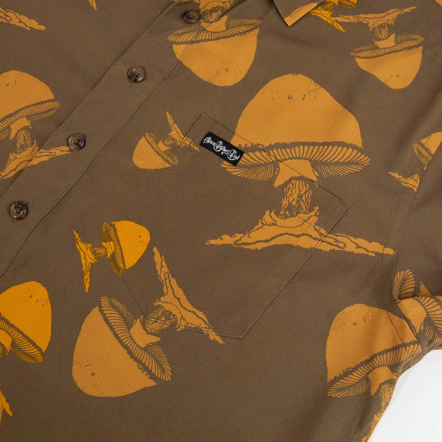 Allman Brothers Band | Short-Sleeve Button Down | Orange Mushroom on Brown
