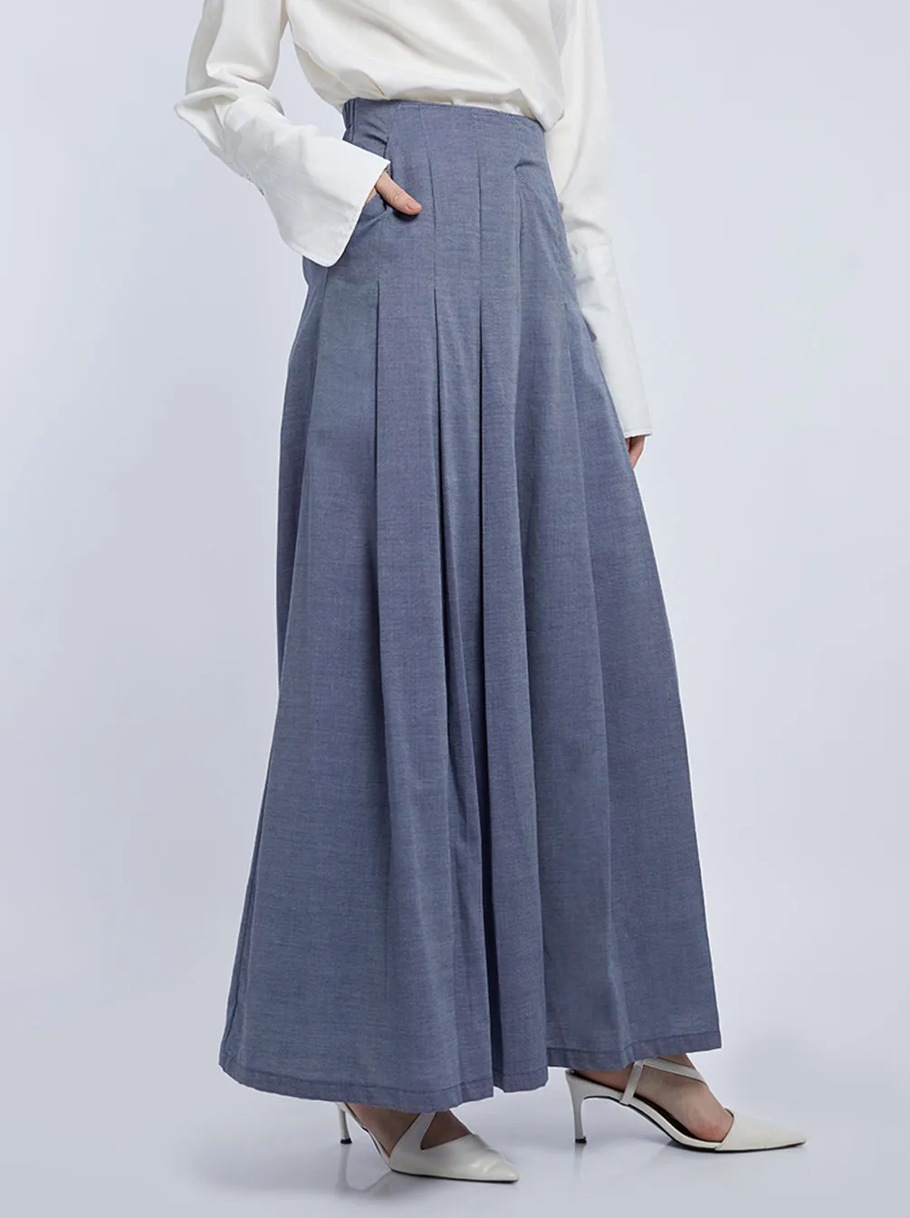 ARINA BOX PLEATS PANTS DENIM