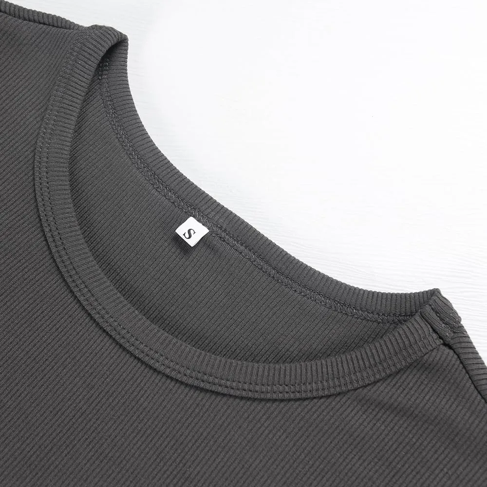 Artfish Women's Short Sleeve Shirts Crewneck Cropped Workout Slim Fitted Ribbed Casual Basic T-Shirts
