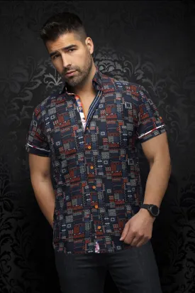 Au Noir Stretch Shirt Short Sleeve | FINLAY, Navy Orange