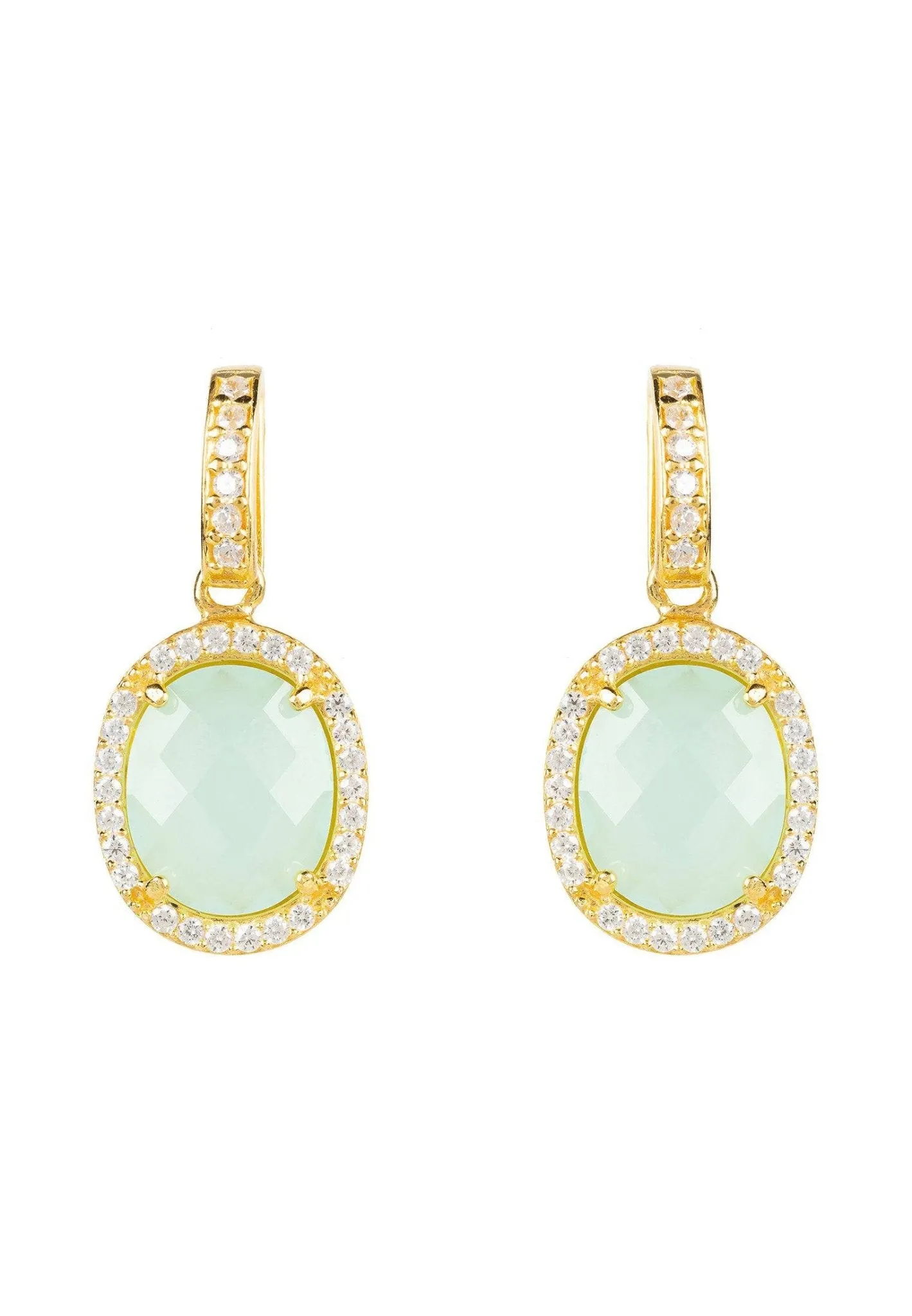 Beatrice Oval Gemstone Drop Earrings Gold Aqua Chalcedony