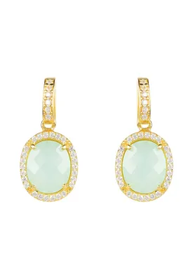Beatrice Oval Gemstone Drop Earrings Gold Aqua Chalcedony