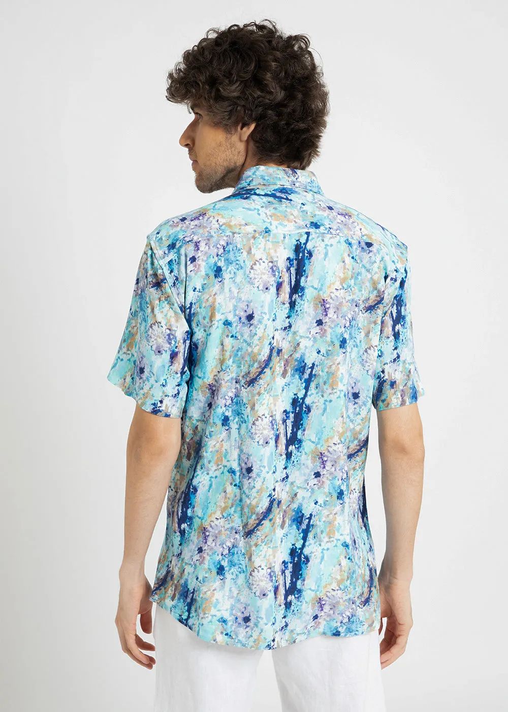 Blue Abstract Patch Half Sleeve shirt