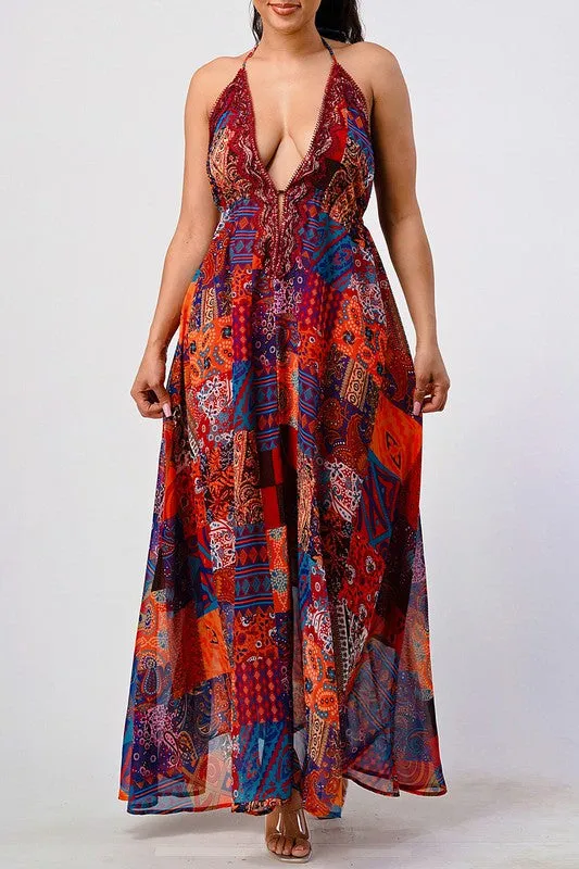 Bohemian Babe- Halter Maxi Dress