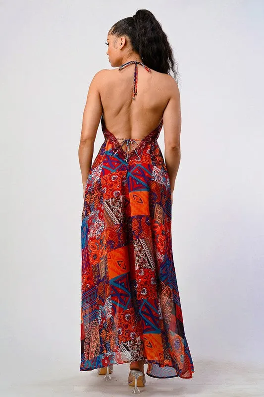 Bohemian Babe- Halter Maxi Dress