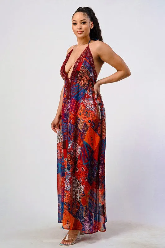 Bohemian Babe- Halter Maxi Dress