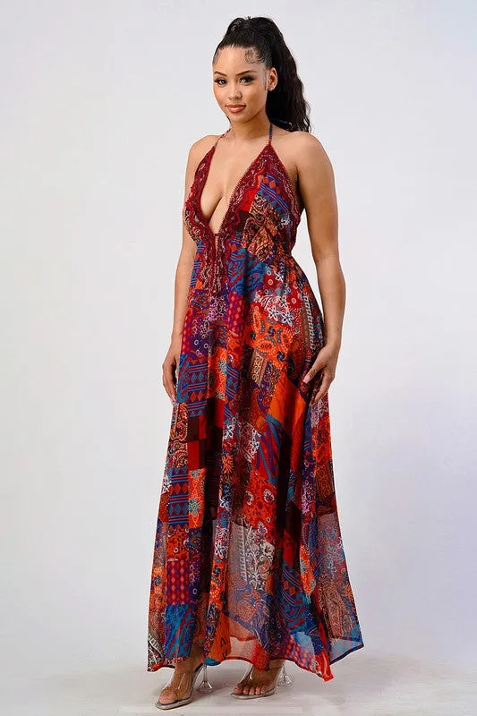 Bohemian Babe- Halter Maxi Dress