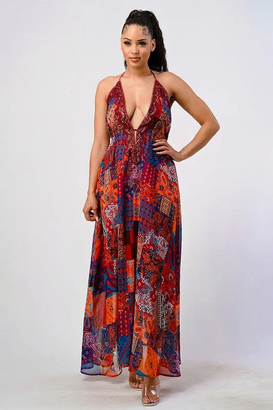 Bohemian Babe- Halter Maxi Dress