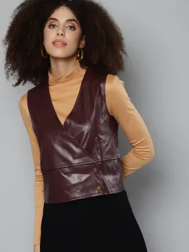 Burgundy PU WaistCoat