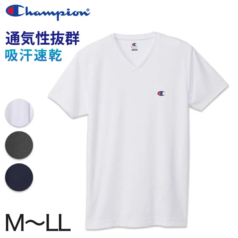 Champion メンズ Tシャツ メッシュ Vネック M～LL チャンピオン インナー シャツ 半袖 下着 男性 紳士 肌着 トップス 吸汗 速乾 V首 (在庫限り)