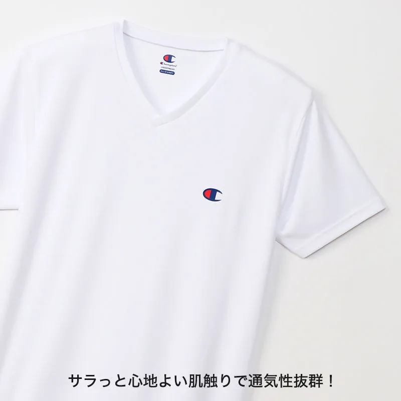 Champion メンズ Tシャツ メッシュ Vネック M～LL チャンピオン インナー シャツ 半袖 下着 男性 紳士 肌着 トップス 吸汗 速乾 V首 (在庫限り)