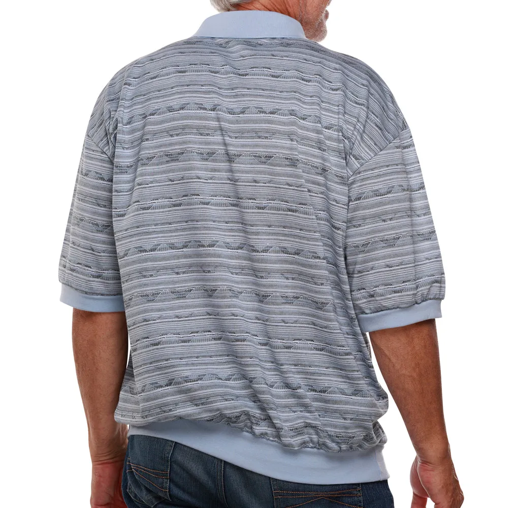 Classics by Palmland Allover Short Sleeve Banded Bottom Shirt 6191-328 Lt Blue