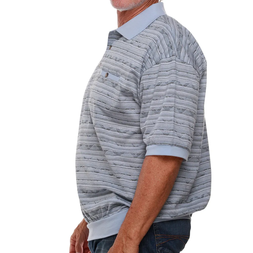 Classics by Palmland Allover Short Sleeve Banded Bottom Shirt 6191-328 Lt Blue