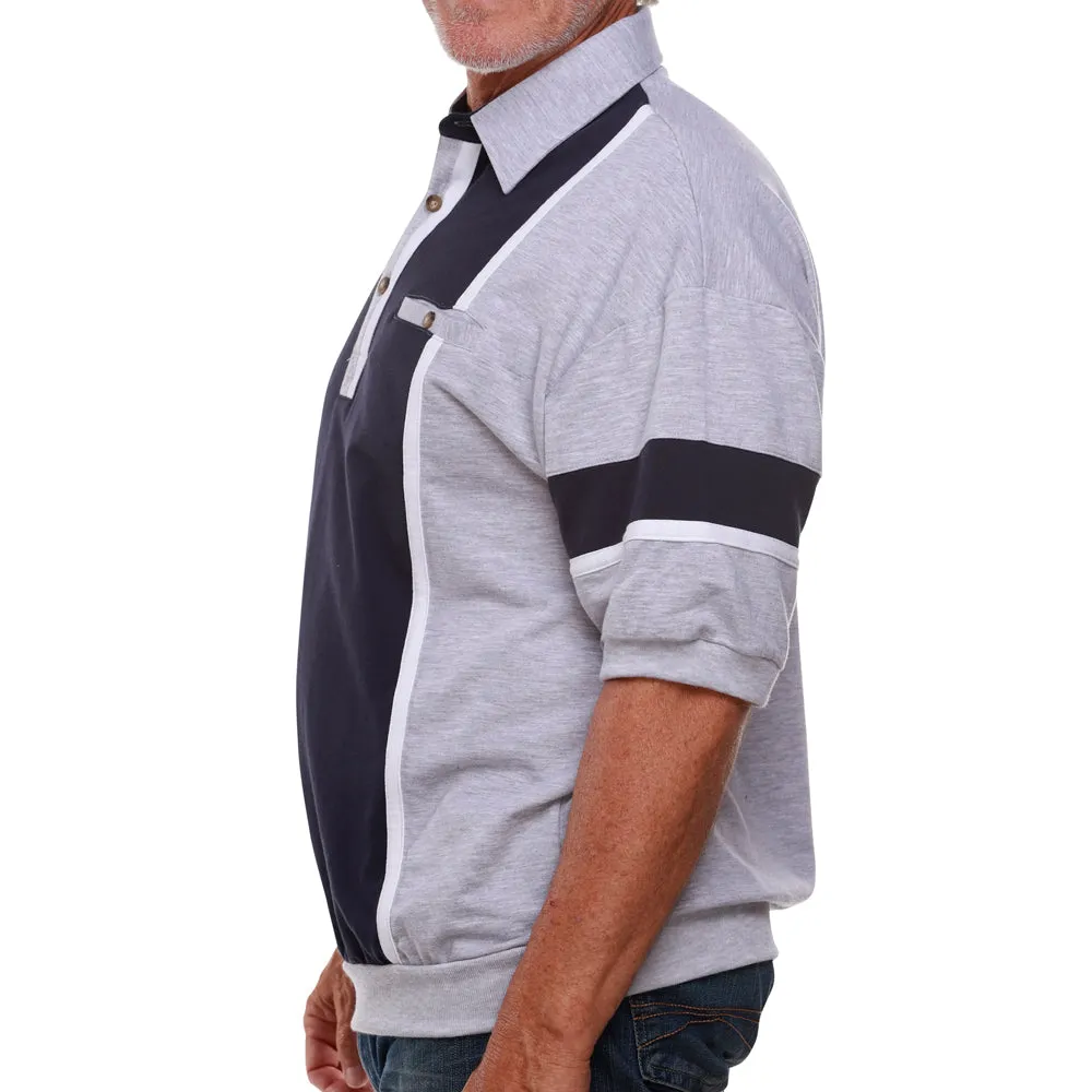 Classics by Palmland  Vertical Stripe Banded Bottom Shirt 6090-262B Gray/Navy
