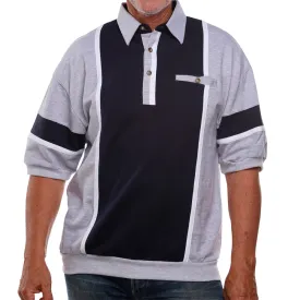Classics by Palmland  Vertical Stripe Banded Bottom Shirt 6090-262B Gray/Navy