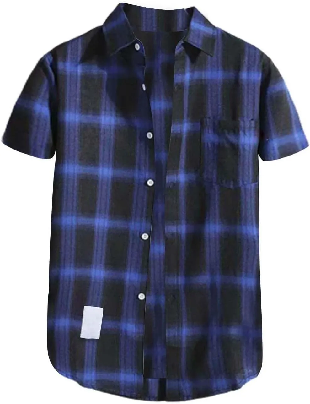 CRNTCEM Mens Short Sleeve Casual Plaid Shirts Cotton Regular Fit Button Down Gingham Shirts Summer Loose Dresses Blouses