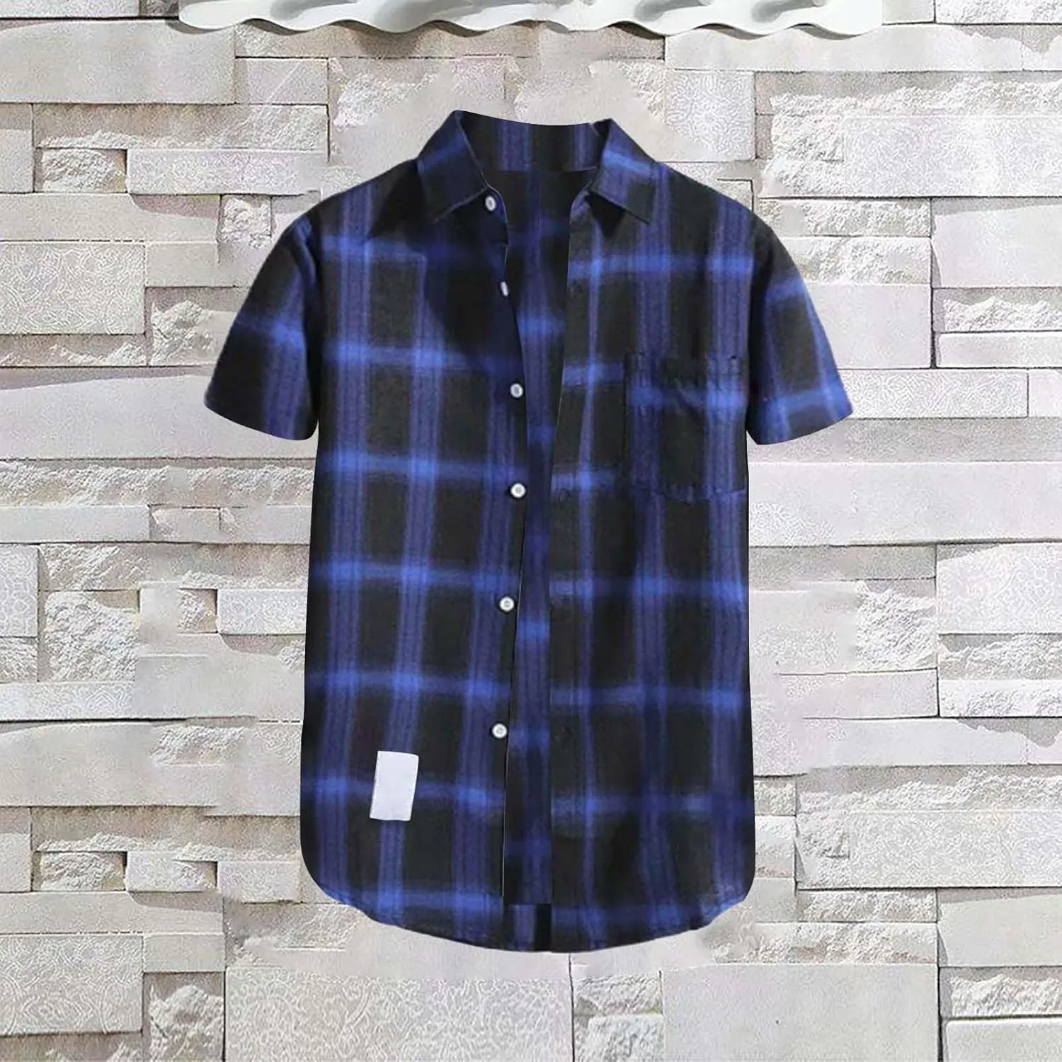 CRNTCEM Mens Short Sleeve Casual Plaid Shirts Cotton Regular Fit Button Down Gingham Shirts Summer Loose Dresses Blouses