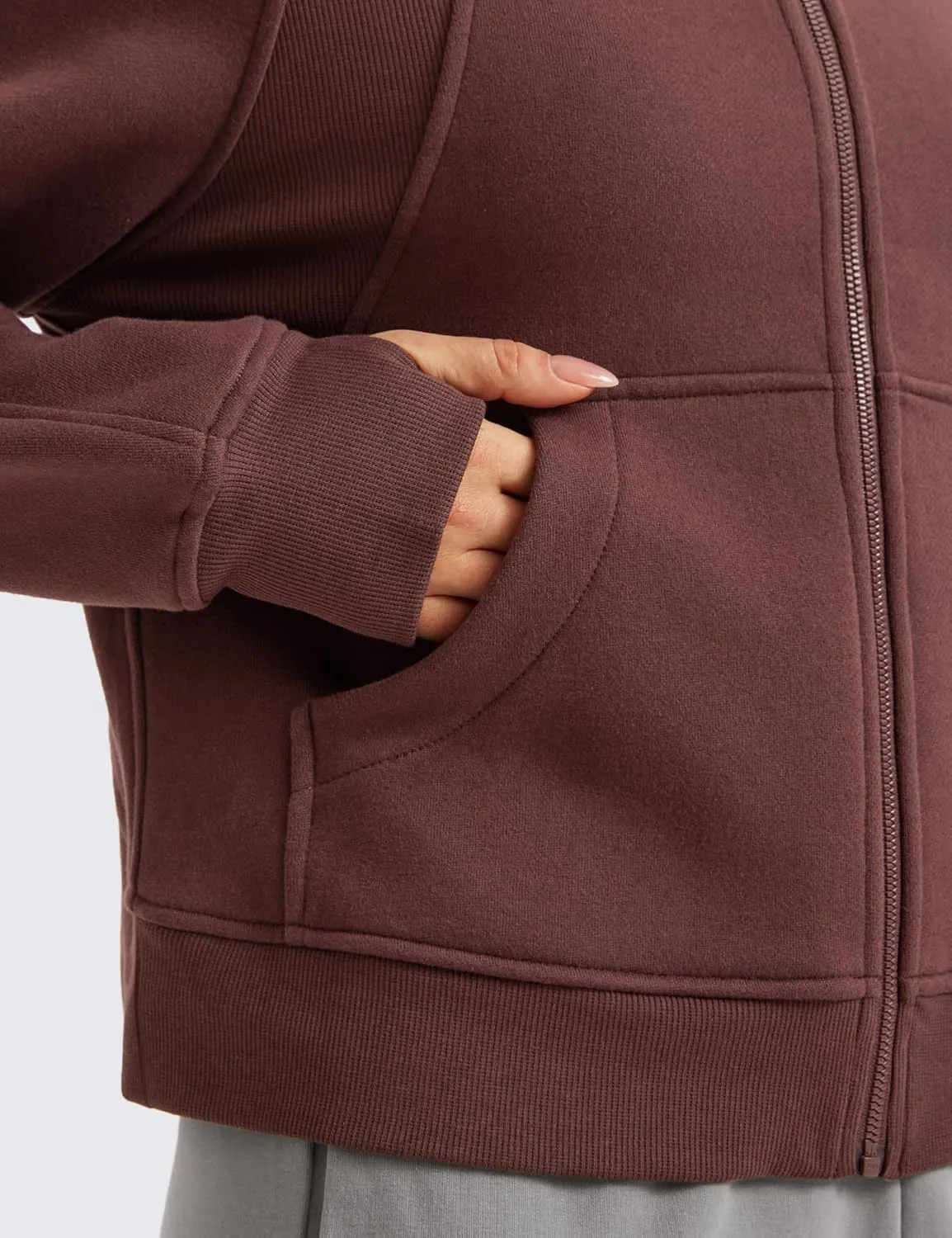 CRZ YOGA Womens Fleece Lined Full Zip Hoodies Oversized Long Sleeve Casual Workout Hooded Sweatshirt with Thumb Holes