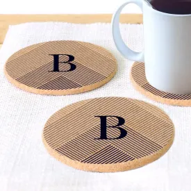 Custom Initial Lined Round Cork Coasters - Set of 2 or 4