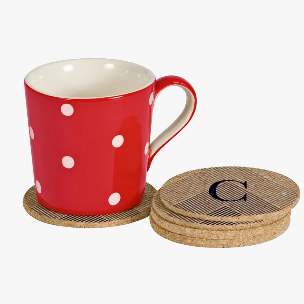 Custom Initial Lined Round Cork Coasters - Set of 2 or 4