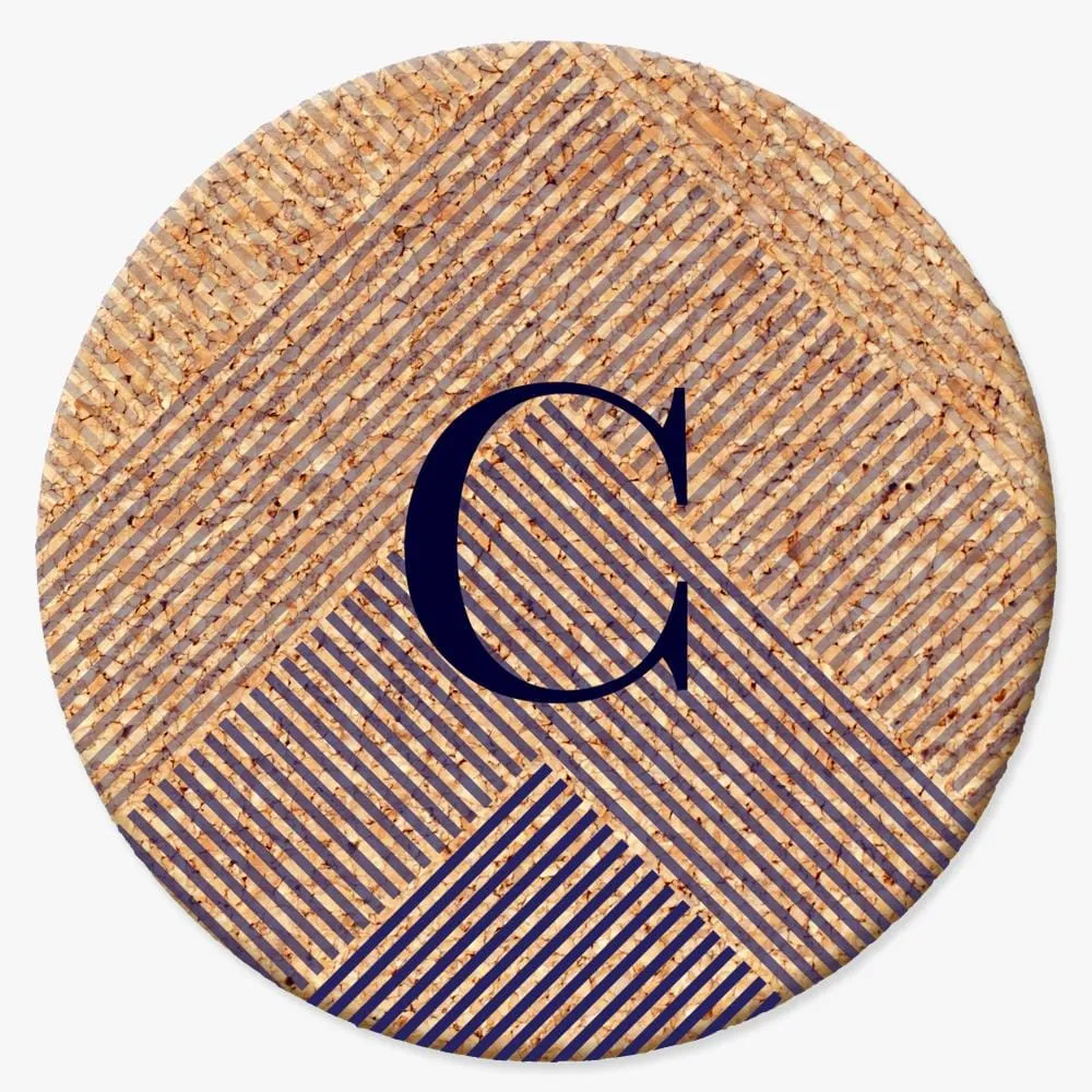 Custom Initial Lined Round Cork Coasters - Set of 2 or 4