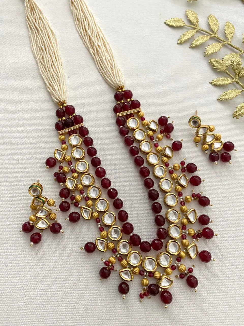 Designer Red Beads Necklace With kundan For Ladies By Gehna Shop