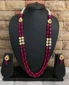 Designer Ruby Pink Jade Beads Necklace With kundan For Ladies By Gehna Shop
