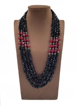 Designer Semi Precious Layered Black Onyx Uncut Beads Necklace By Gehna Shop