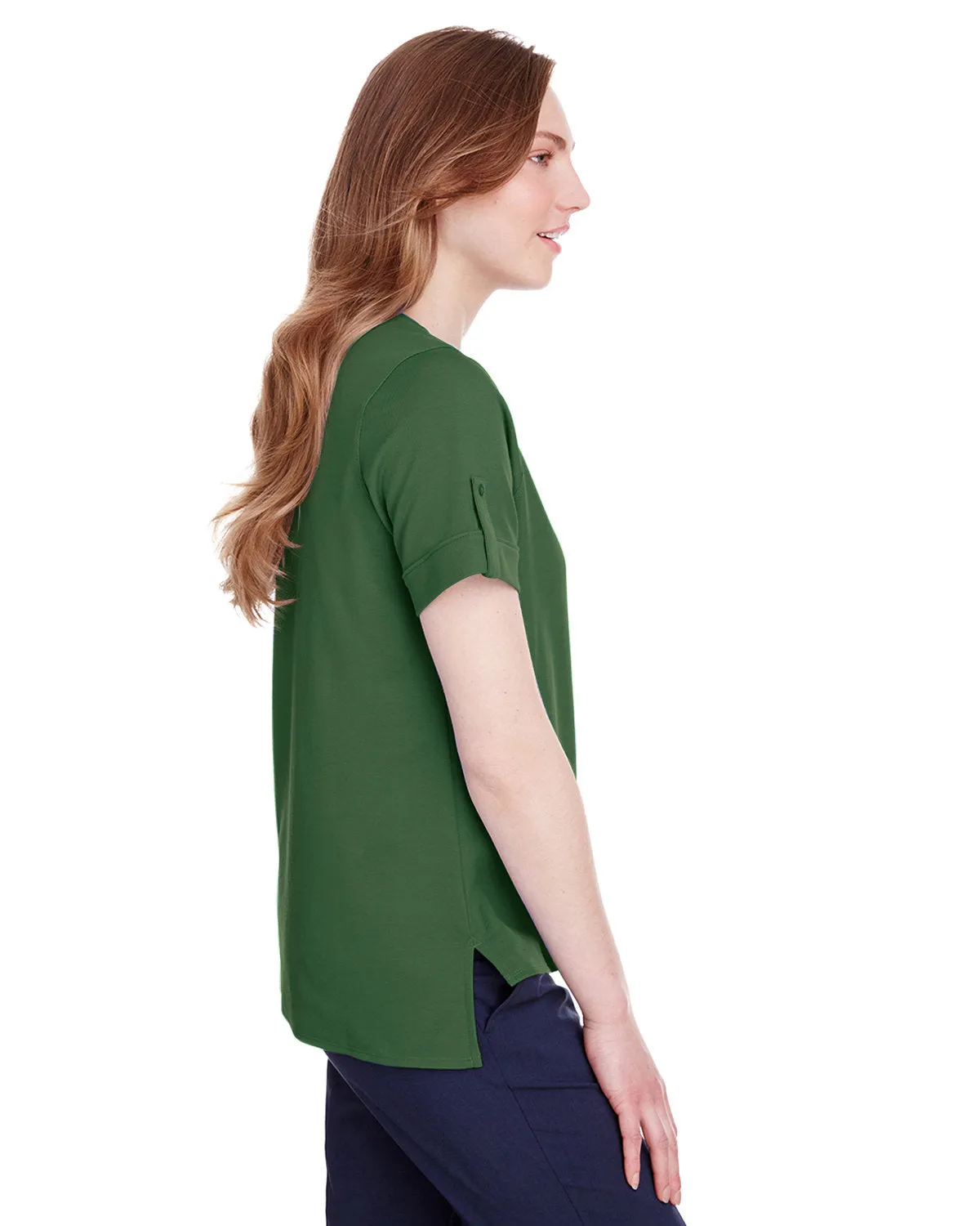 Devon & Jones Ladies' CrownLux Performance™ Plaited Rolled-Sleeve Top