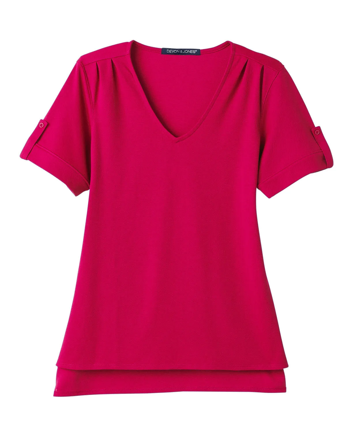 Devon & Jones Ladies' CrownLux Performance™ Plaited Rolled-Sleeve Top