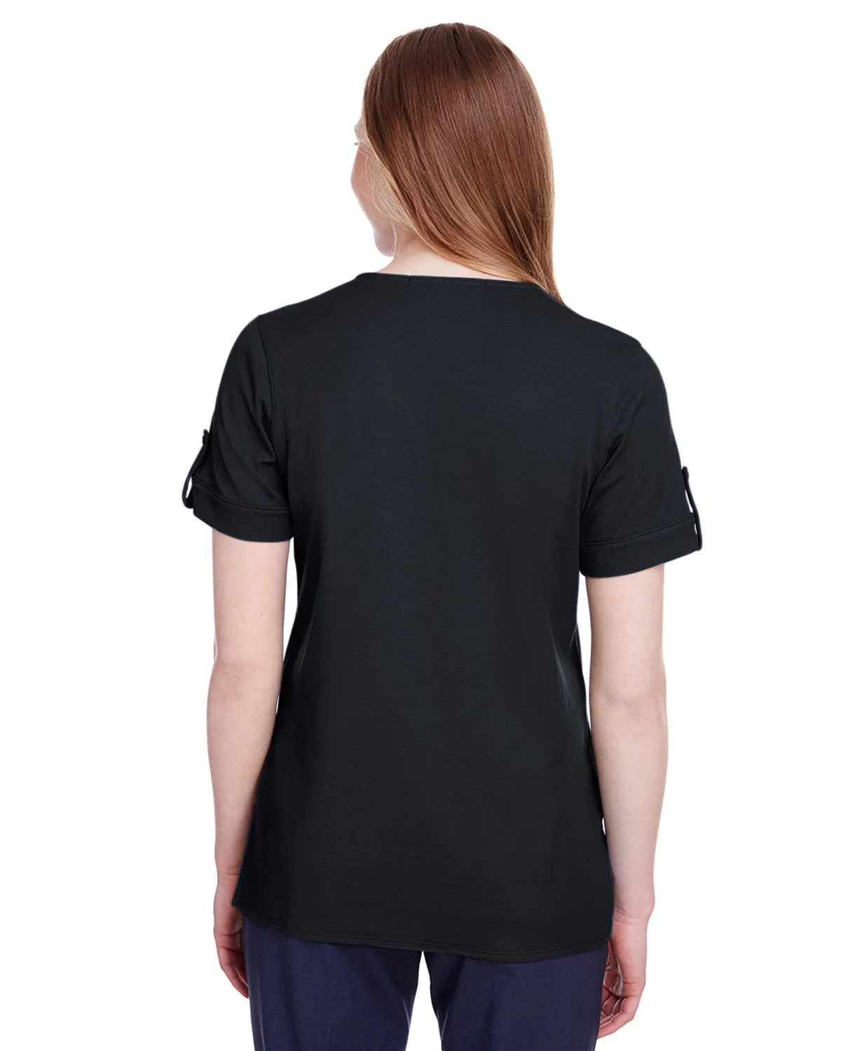 Devon & Jones Ladies' CrownLux Performance™ Plaited Rolled-Sleeve Top