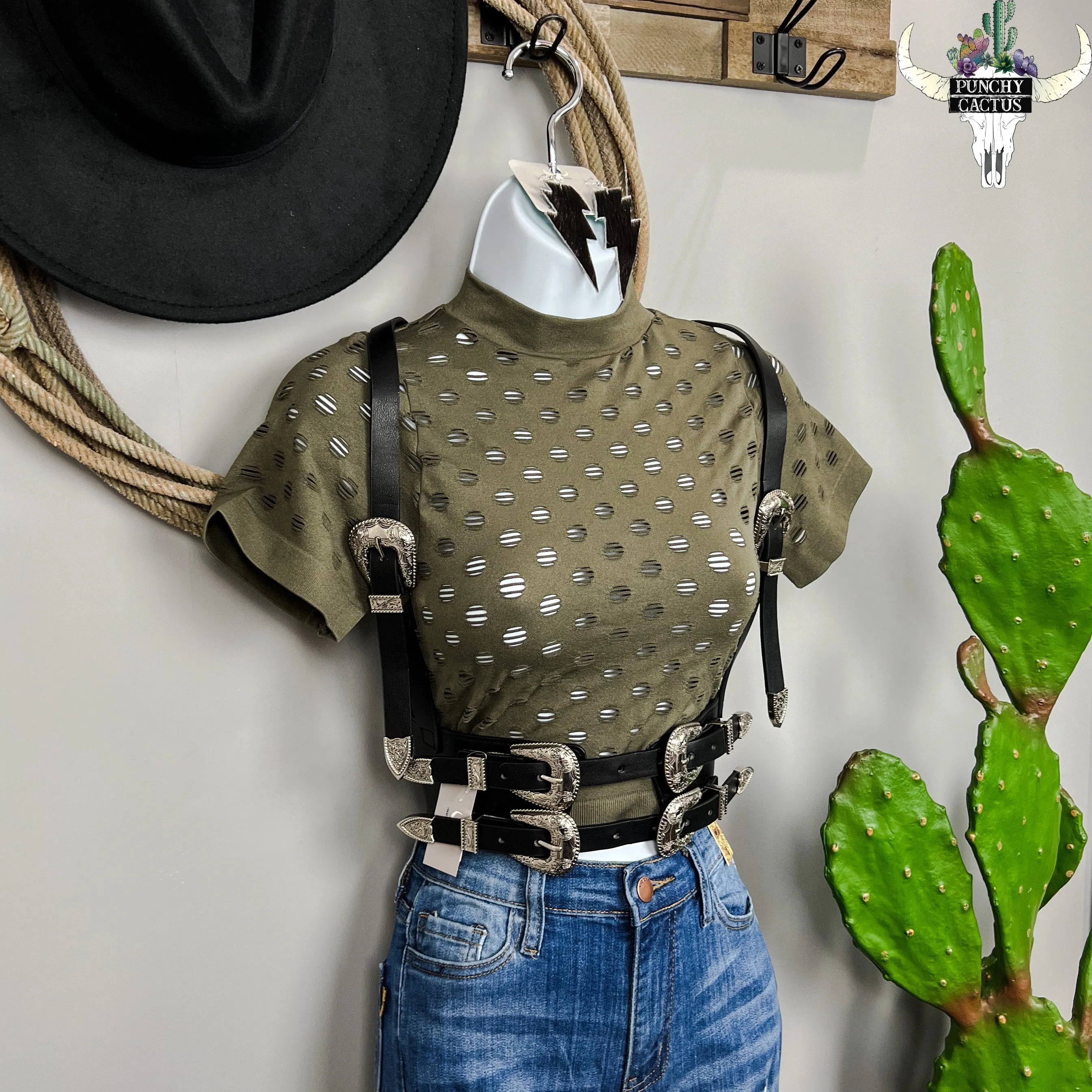 Distressed Mock Crop Top