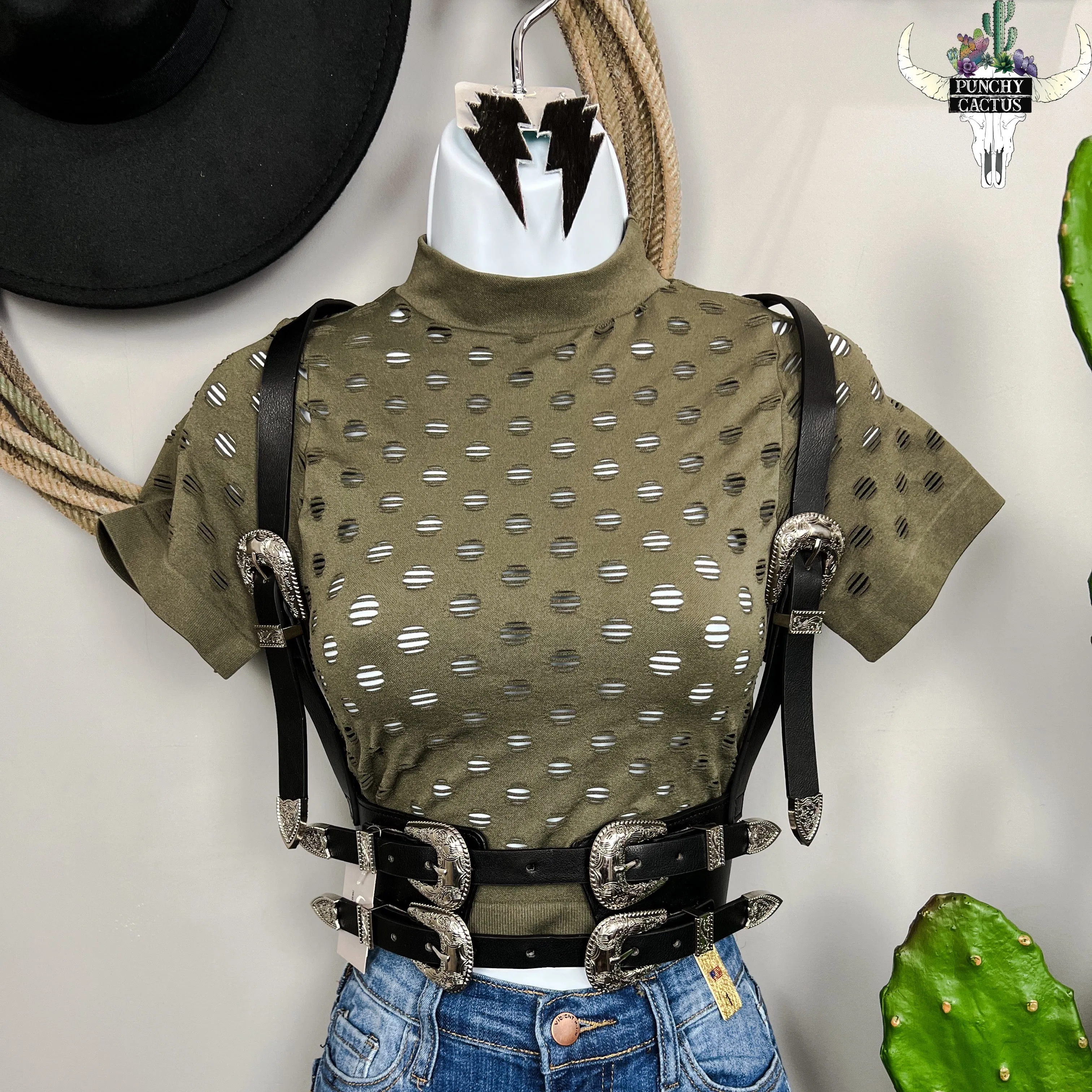 Distressed Mock Crop Top