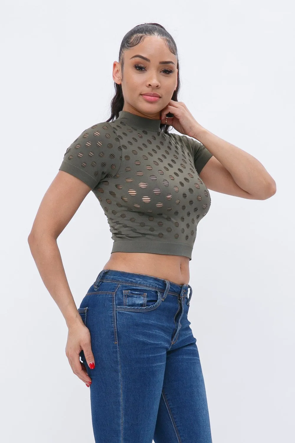 Distressed Mock Crop Top