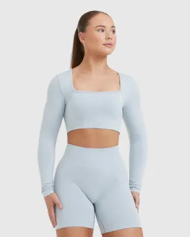 Effortless Square Neck Crop Long Sleeve Top | Ice Blue