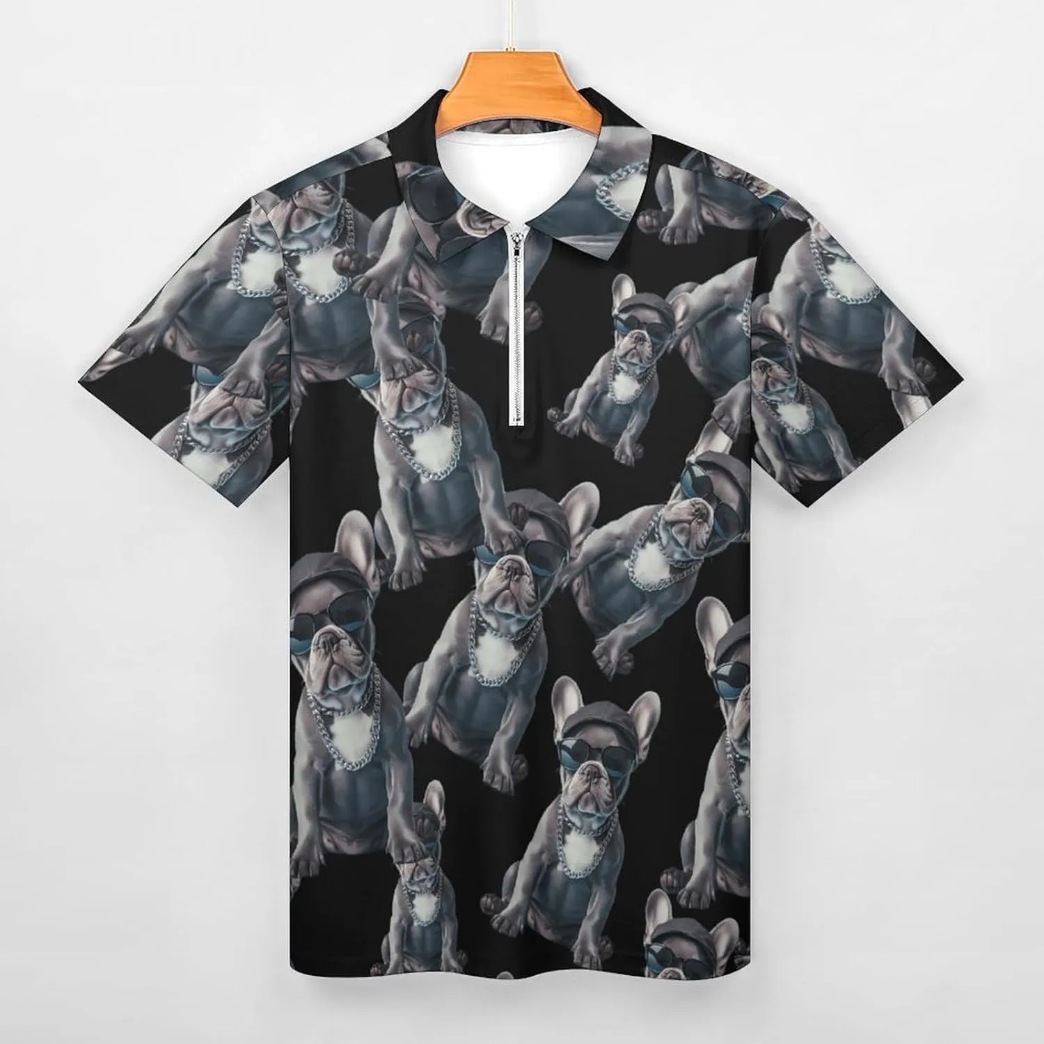 Fashion Dog Trendy Polo Shirts for Men Short Sleeve Lapel Collar Zipper T-Shirts Outdoor Sports