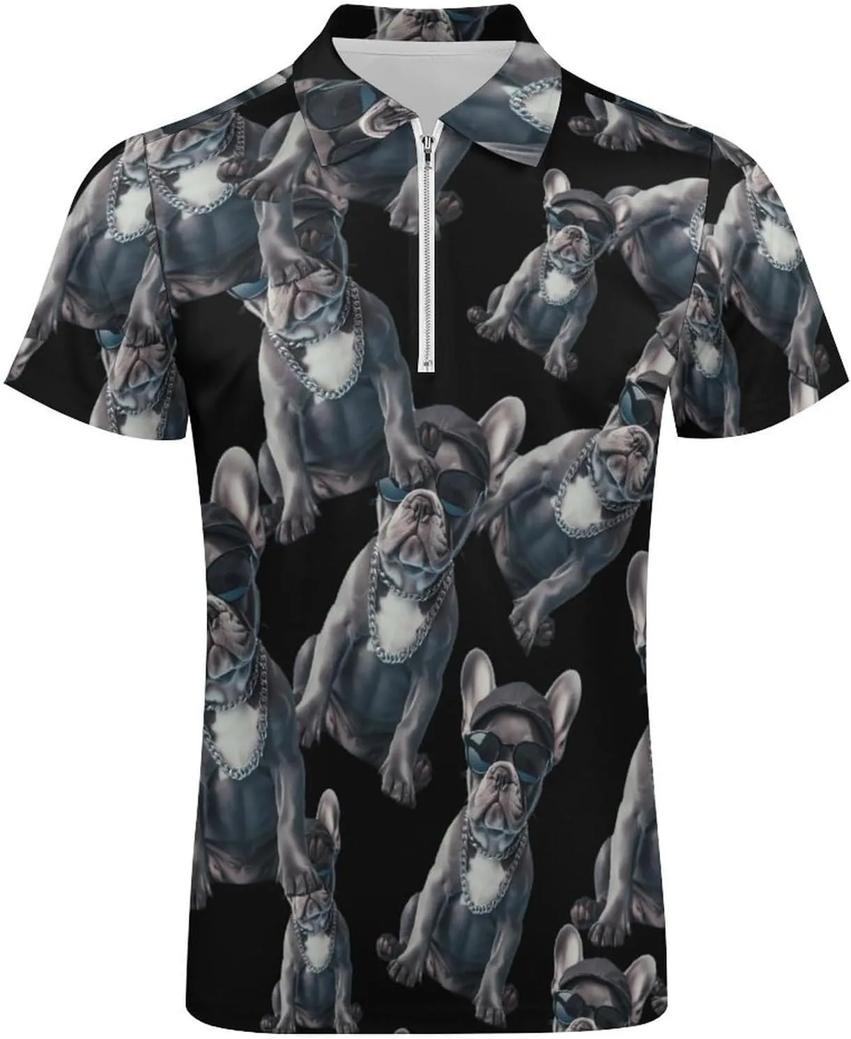 Fashion Dog Trendy Polo Shirts for Men Short Sleeve Lapel Collar Zipper T-Shirts Outdoor Sports
