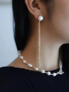 Flowing Bead Series Single Bead Tassel Stud Earrings