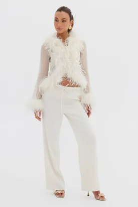 Gigi Sheer Feather Blouse - Ivory