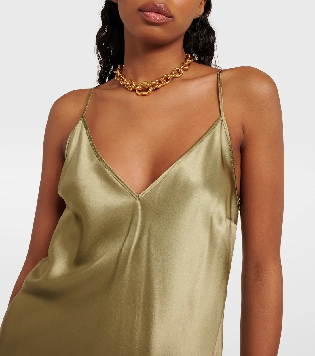 Joseph silk satin clea slip dress, green